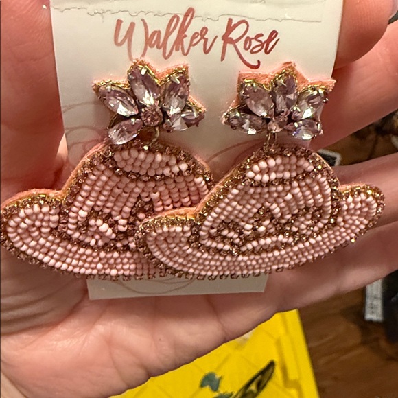 🆕🌿🩷WALKER ROSE: Pink Bead & Crystal Hat Earrings - Picture 5 of 11